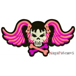 Iron-on Back Patch Pink Lady Skull