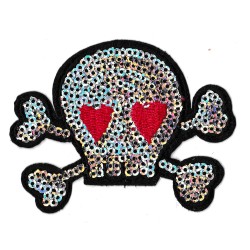 Patche écusson sequins tête de mort skull love 