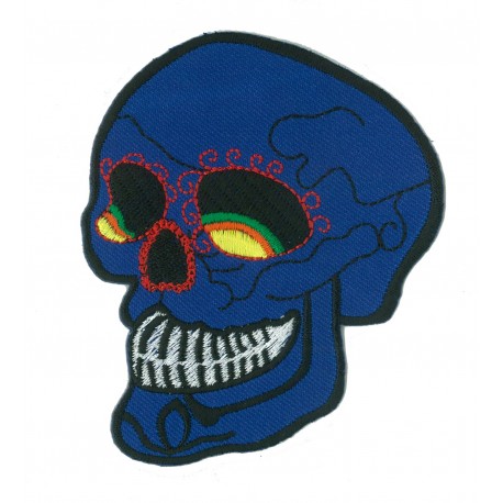 Patche écusson thermocollant skull bleue