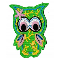 Patche écusson thermocollant Hibou Chouette verte