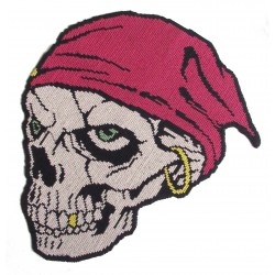 Parche trasero grande termoadhesivo pirate skull píxeles