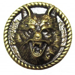 Wolf head cast metal badge
